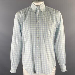 LORO PIANA Size XL White Purple Green Blue Plaid Long Sleeve Shirt